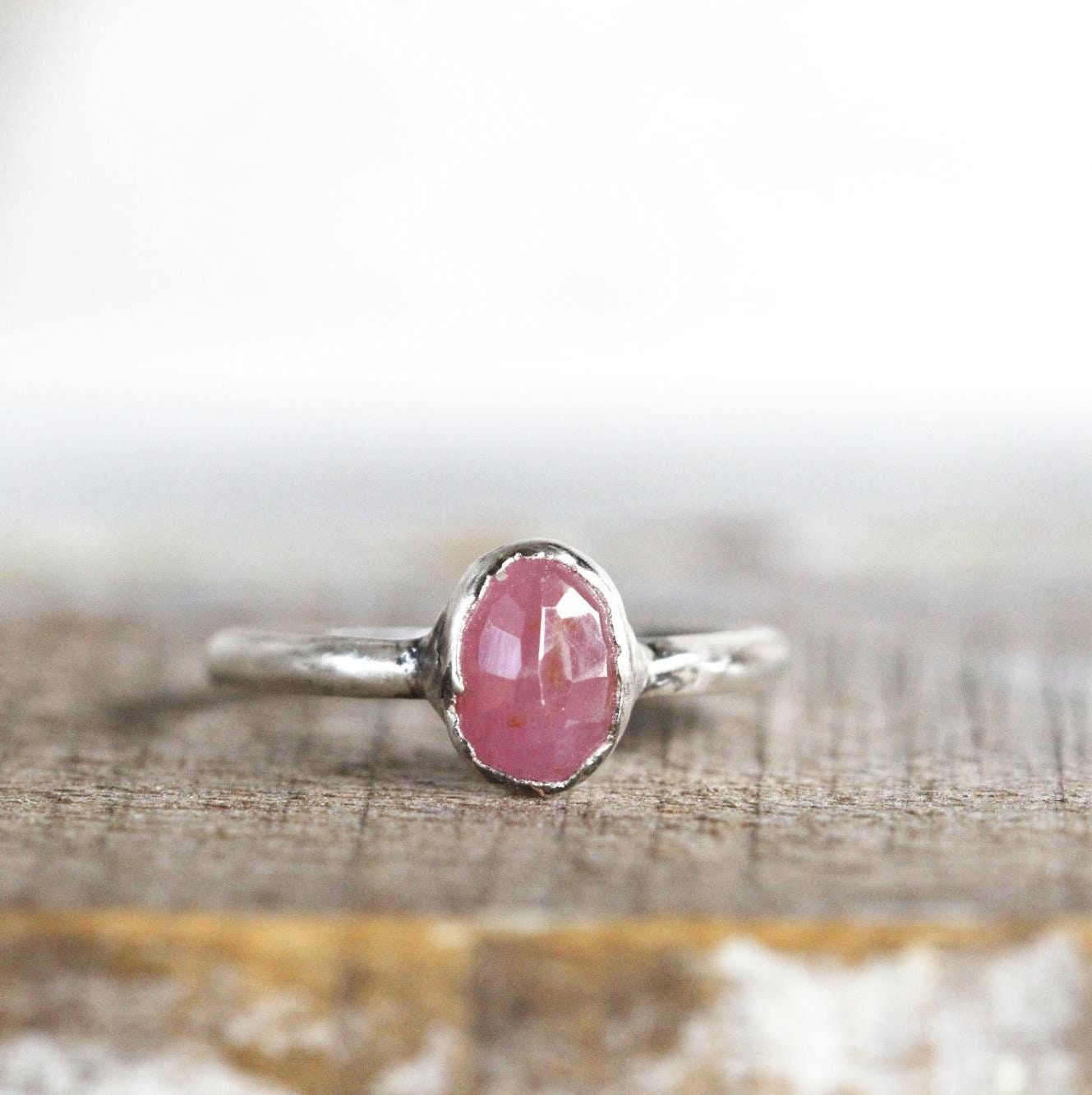 Pink Sapphire Ring - Simple Engagement - Faceted Birthstone Jewelry