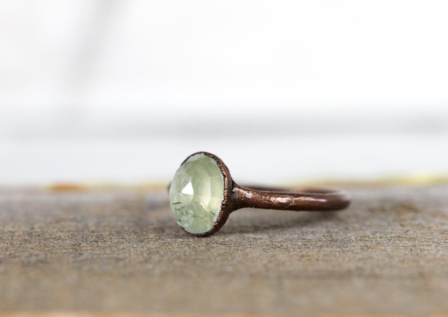 Prehnite Ring - Electroformed Copper - Stacking Ring