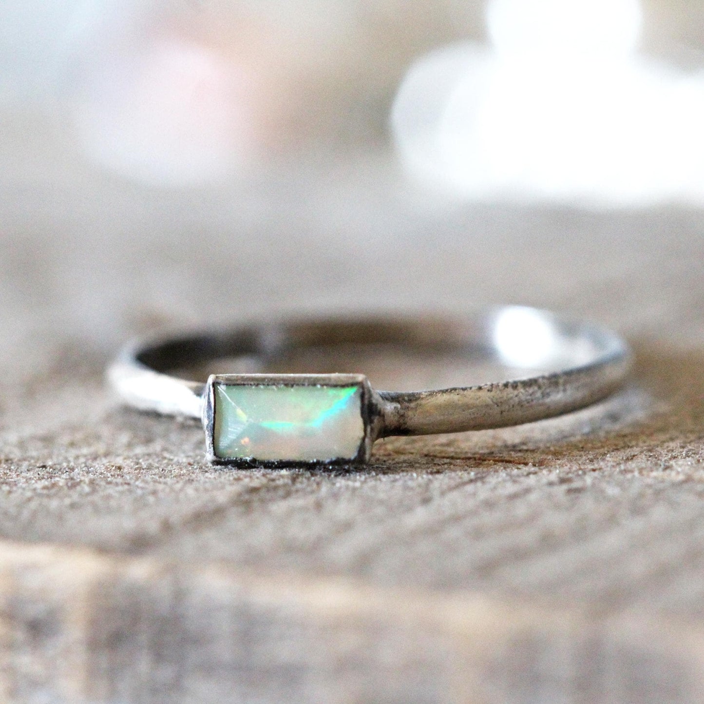 Ethiopian Opal Ring - Stone Baguette - Copper or Silver