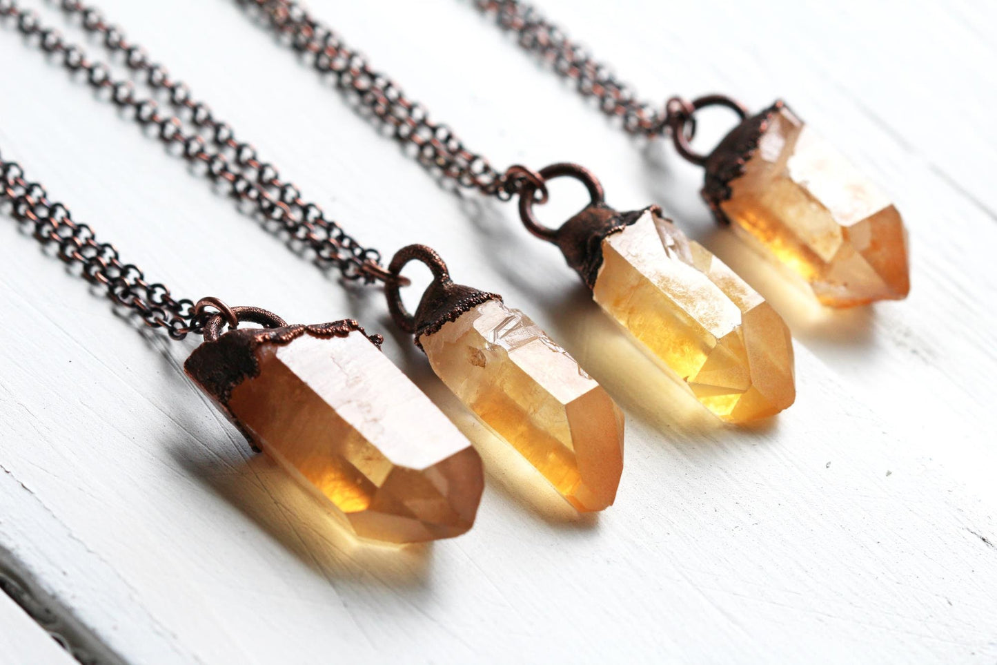 Tangerine Quartz Necklace - Electroformed Crystal Pendant - Natural Orange Crystal
