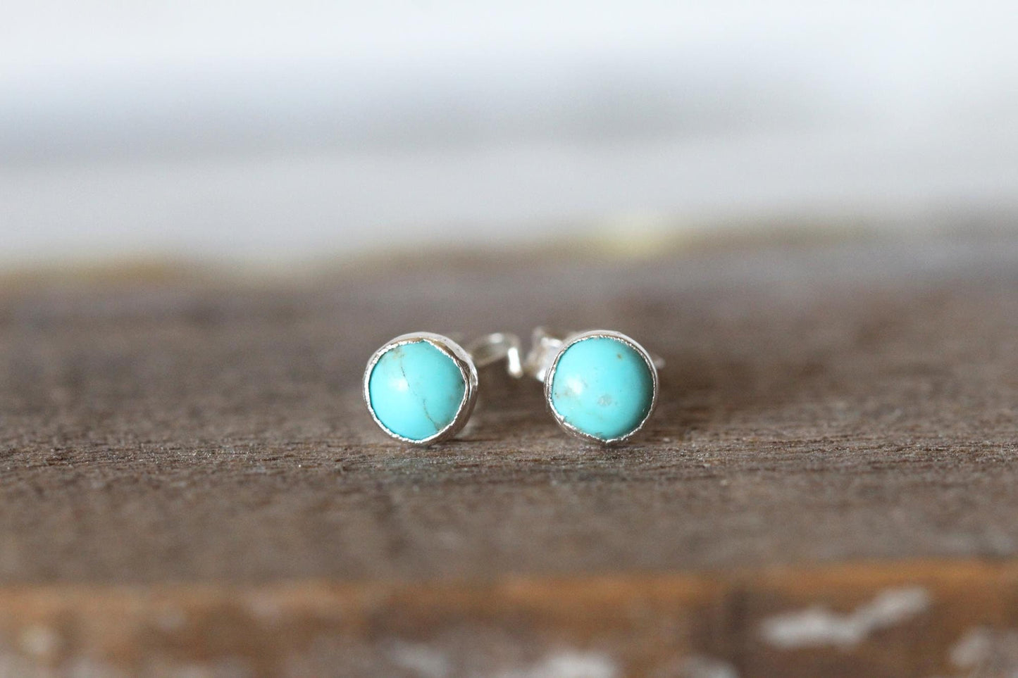 Turquoise Earrings - Natural Blue Stone Posts - Sterling Silver Studs