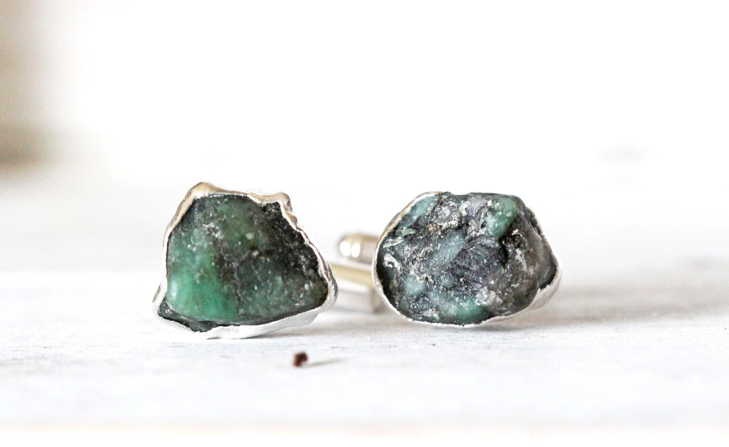Emerald Cuff Links - Groomsmen Gift - Raw Stone Jewelry for Men