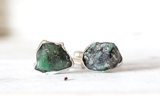 Emerald Cuff Links - Groomsmen Gift - Raw Stone Jewelry for Men