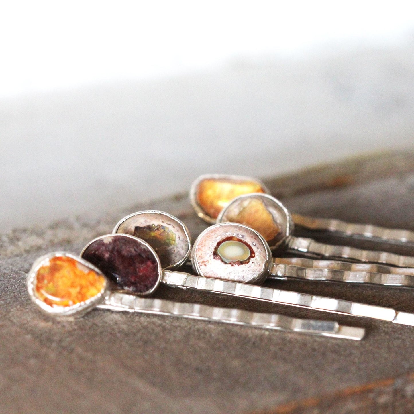 Opal Hair Pin - Mexican Opal Bobby Pin - Silver Hair Jewelry