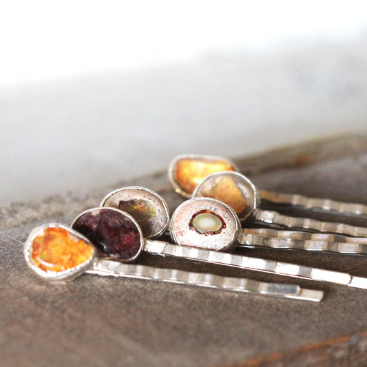 Opal Hair Pin - Mexican Opal Bobby Pin - Silver Hair Jewelry