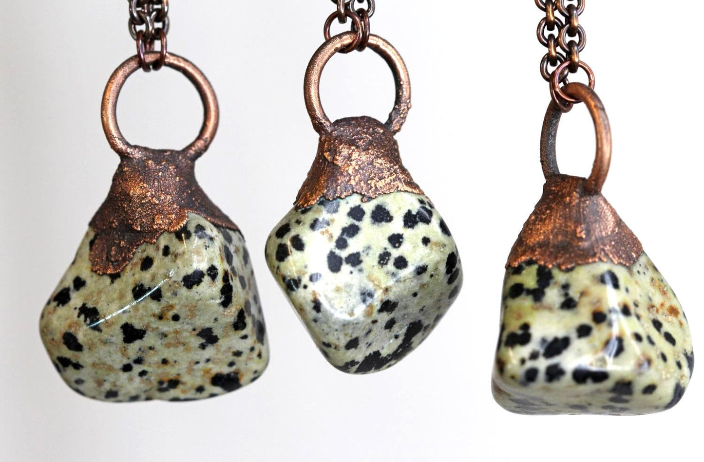 Dalmatian Jasper Necklace - Large Stone Pendant - Electroformed Copper Jewelry - Natural Gemstone