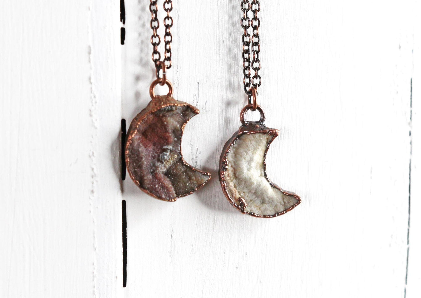 Crescent Moon Necklace - Raw Crystal Pendant - Half Moon Necklace - Druzy Crystal - Crescent Moon Jewelry