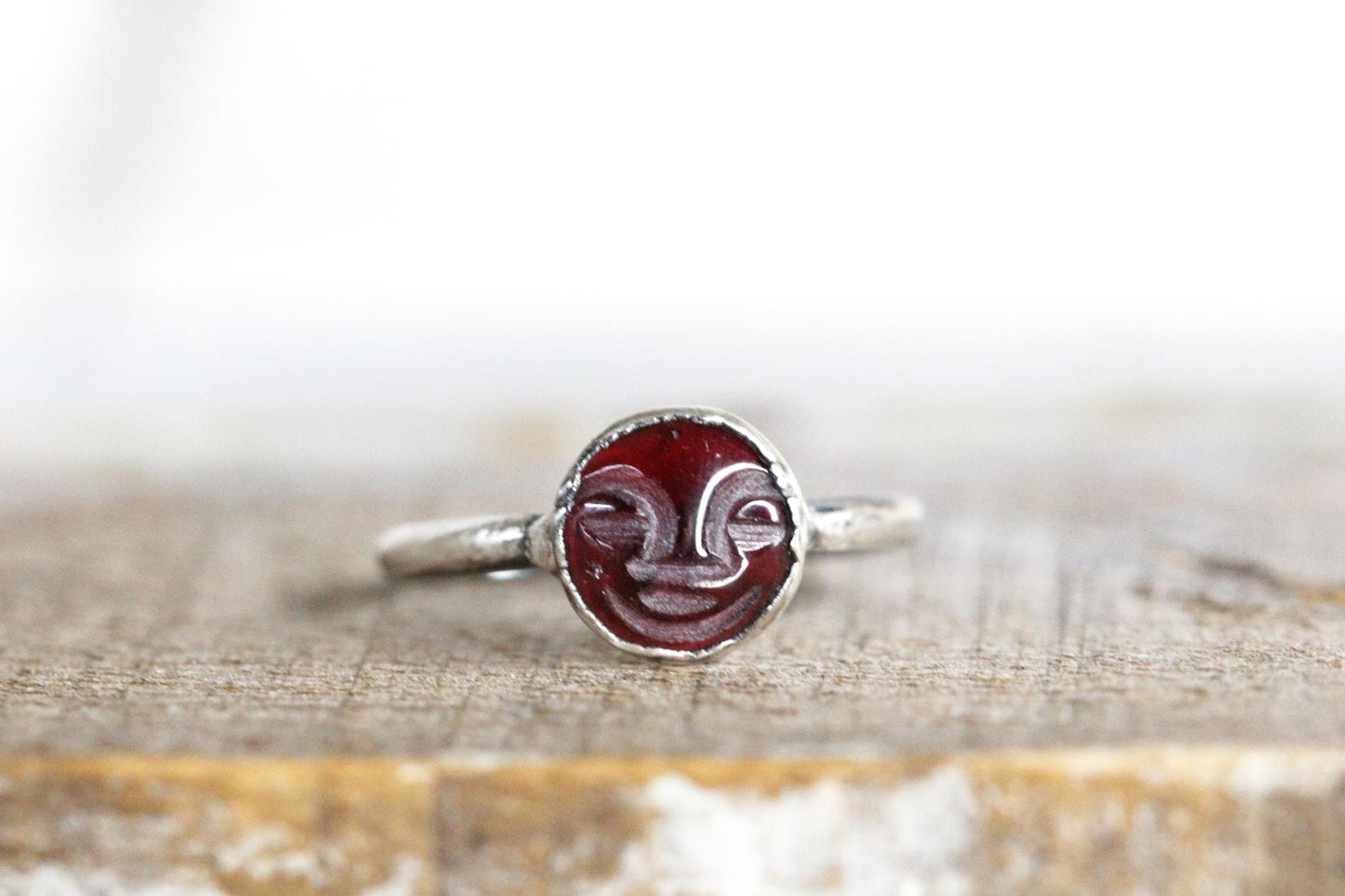 Garnet Moon Ring - Celestial Jewelry - Man in the Moon