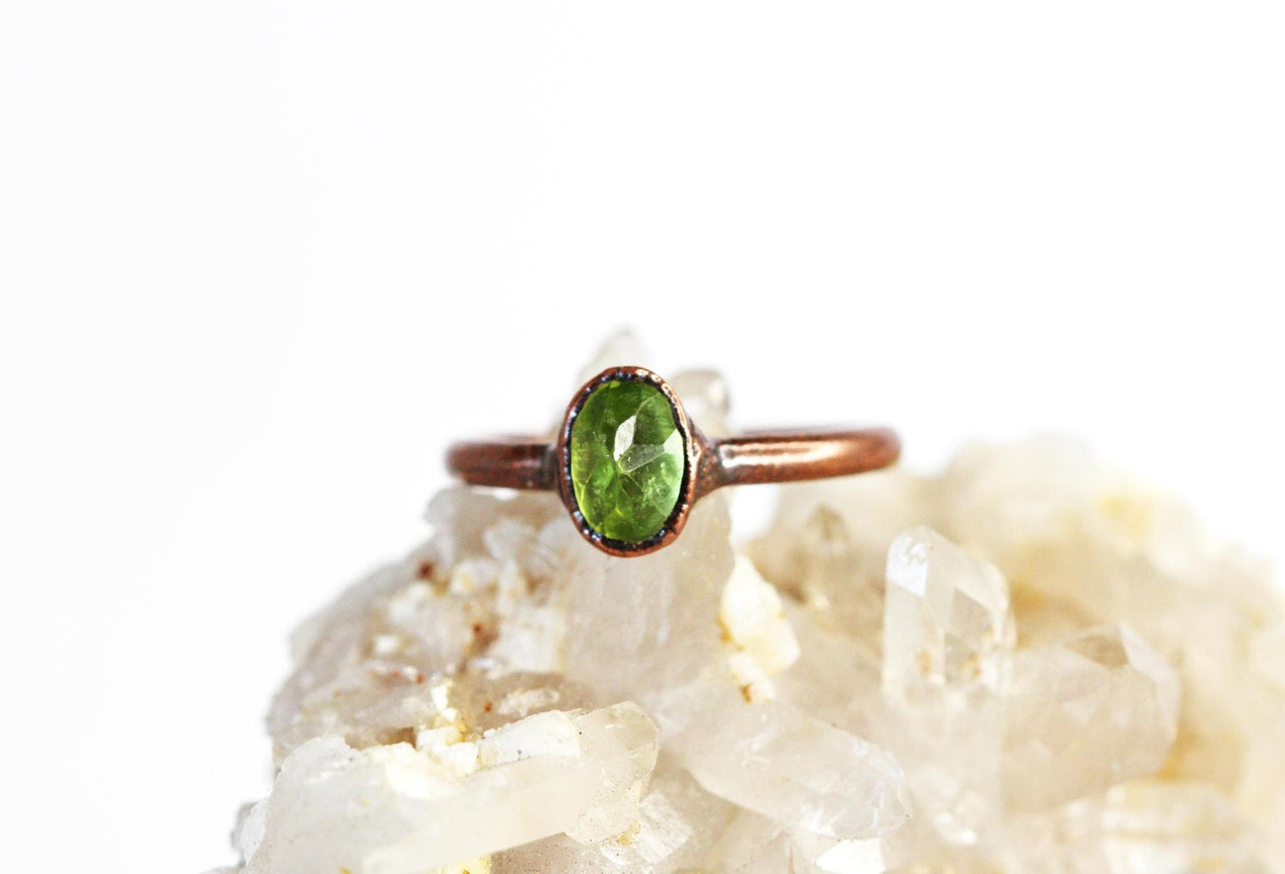 Peridot Ring - Simple Gold Stacker - Faceted Stone - August Birthstone