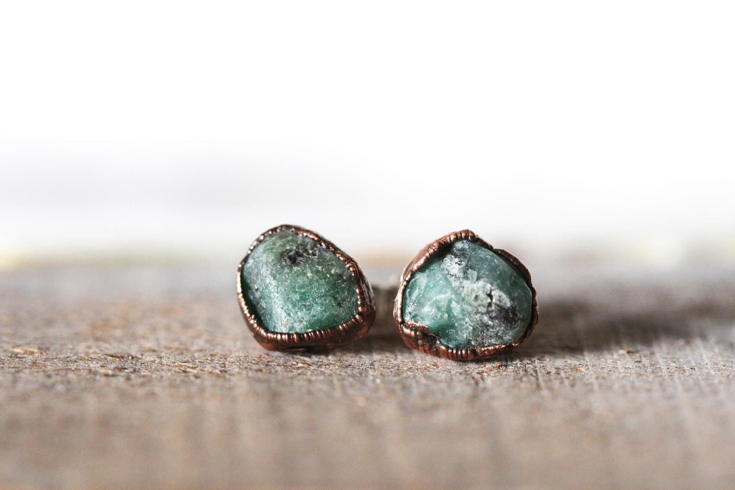 Emerald Earrings - Green Stone Posts - Sterling Silver Studs - Electroformed Crystal Earrings