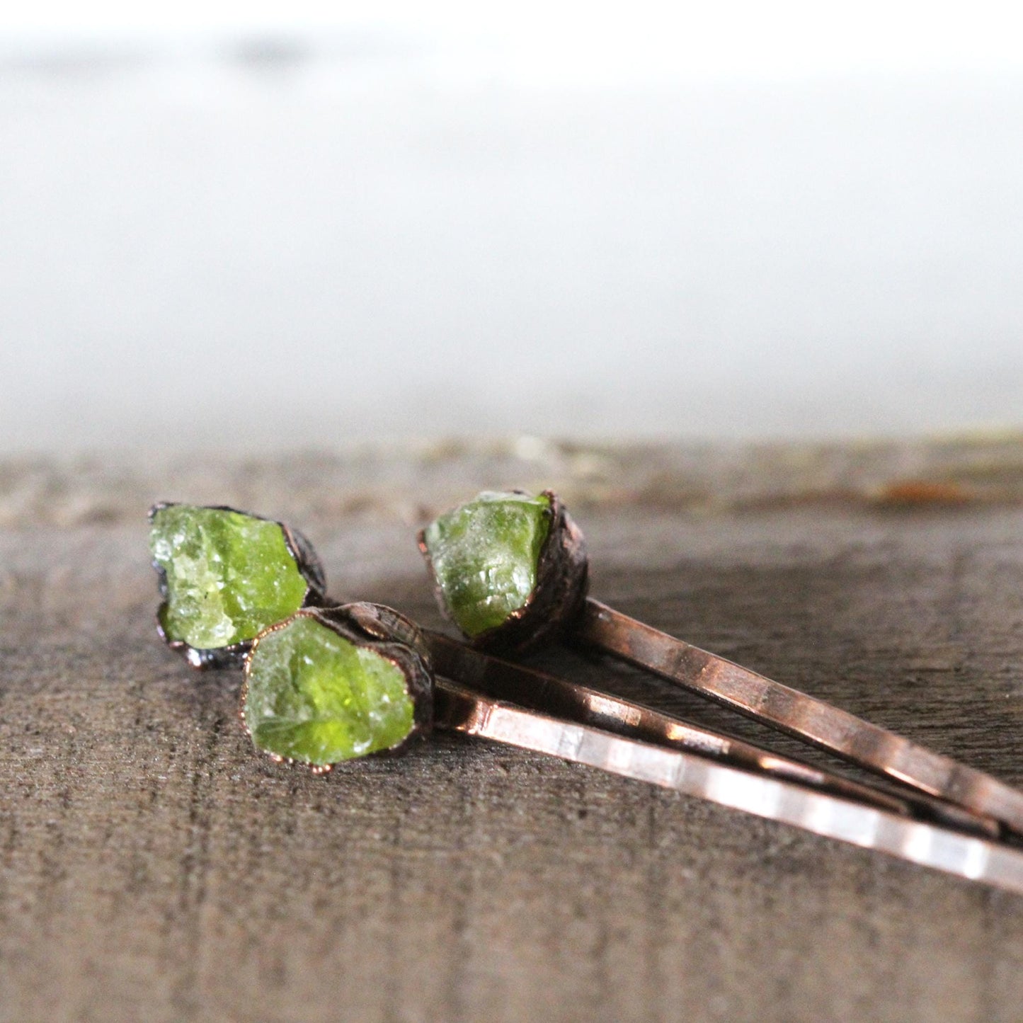 Stone Bobby Pin - Peridot Hair Pin - Copper Electroformed Jewelry - Hair Accessory