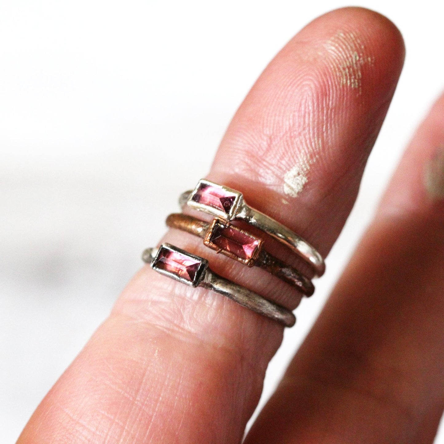 Pink Tourmaline Ring - October Birthstone - Rectangular Stone Stacker