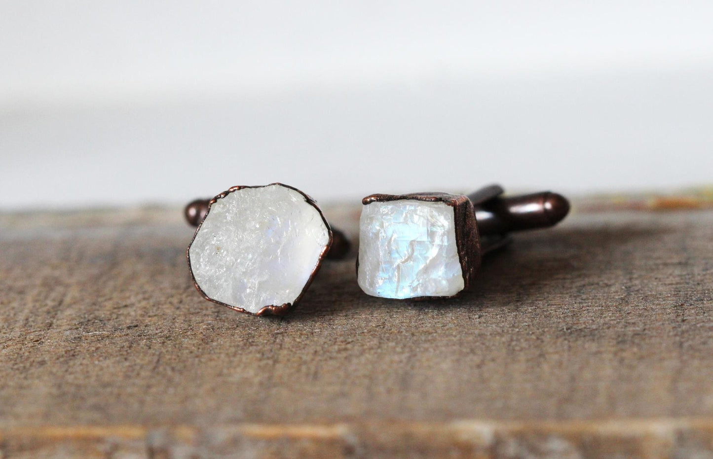 Moonstone Cuff Links - Raw Birthstone Cufflinks - June Birthstone - Graduation Gift - Crystal Cuff Links