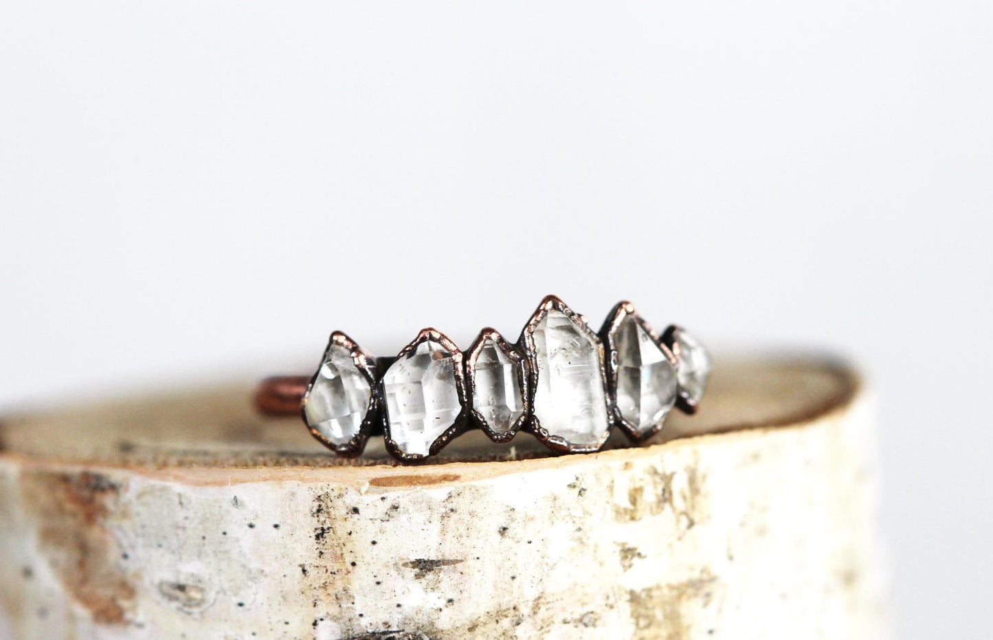 Herkimer Diamond Ring - April Birthstone - Raw Crystal Jewelry