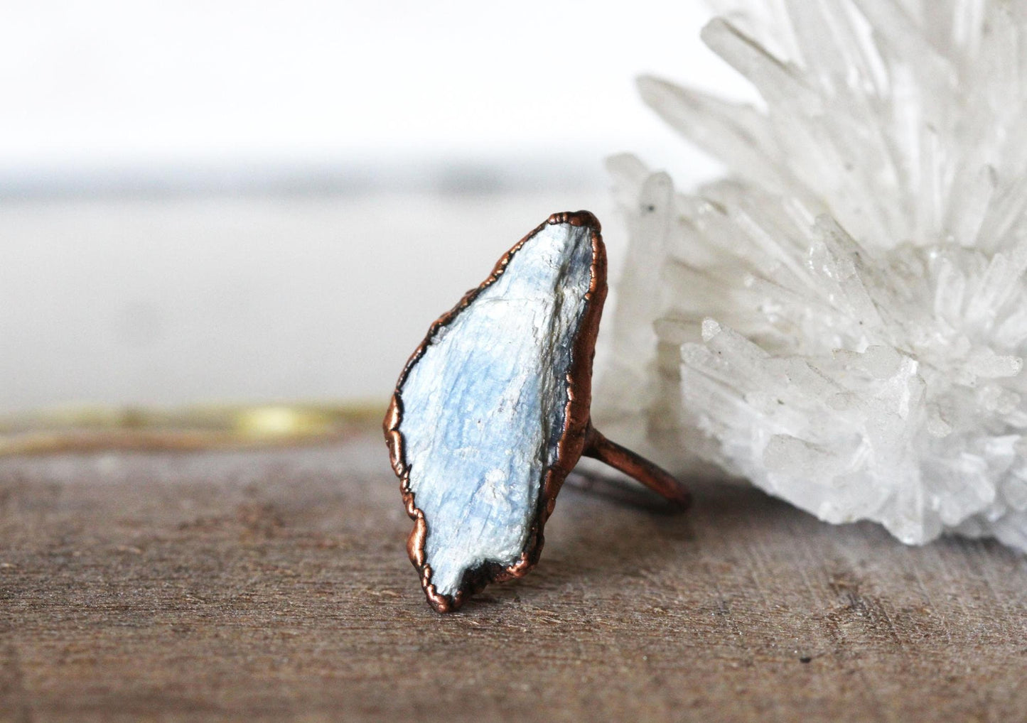 Blue Kyanite Ring - Raw Kyanite Jewelry - Electroformed Crystal