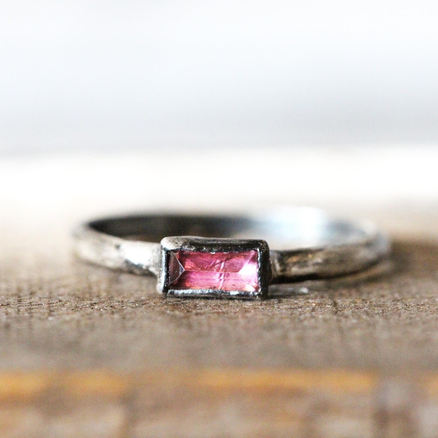 Pink Tourmaline Ring - October Birthstone - Rectangular Stone Stacker