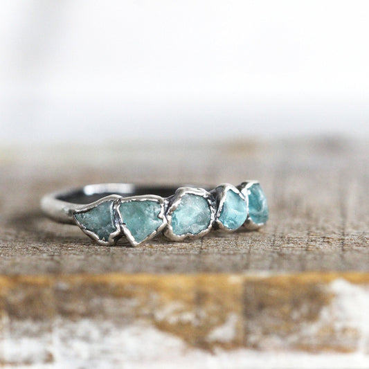 Blue Apatite Ring - Raw Crystal - Multi Stone Stone Stacker