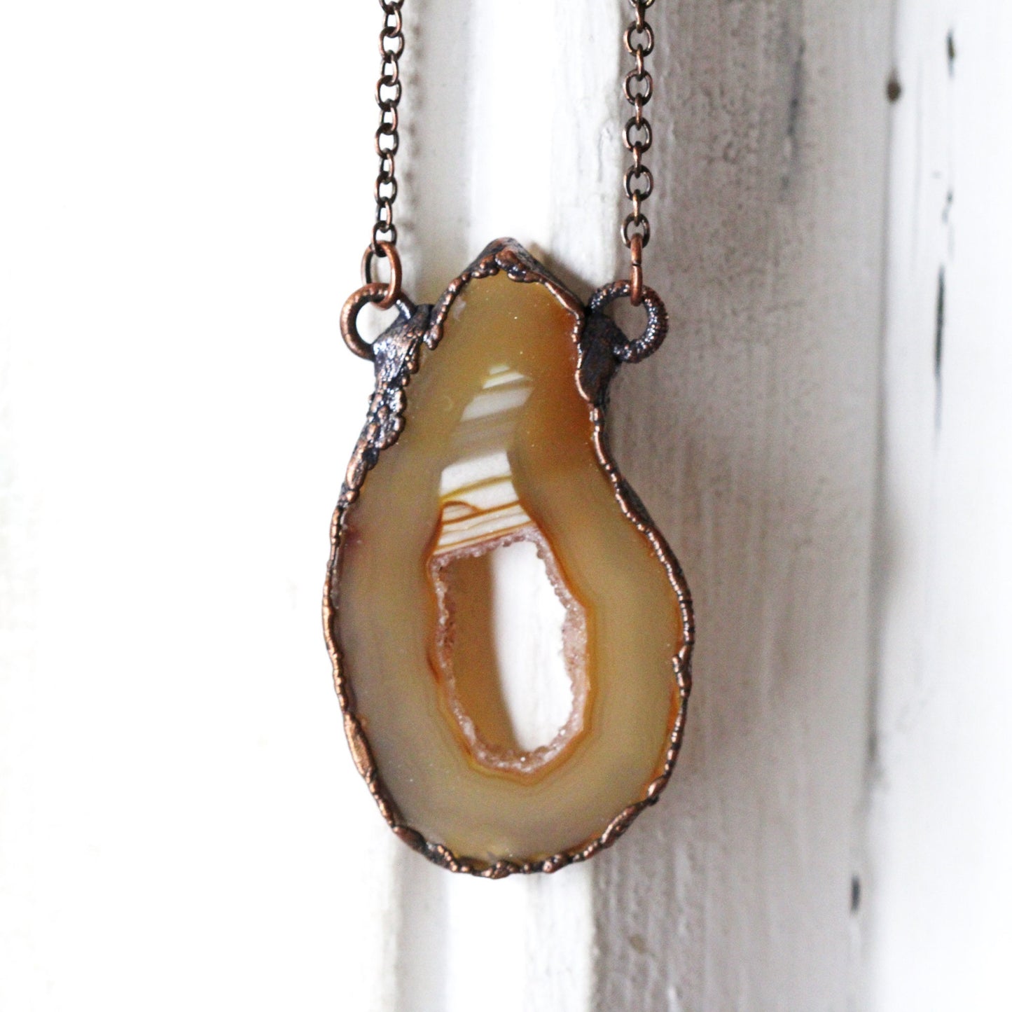 Druzy Geode Necklace - Geode Slice Pendant- Electroformed Stone Jewelry