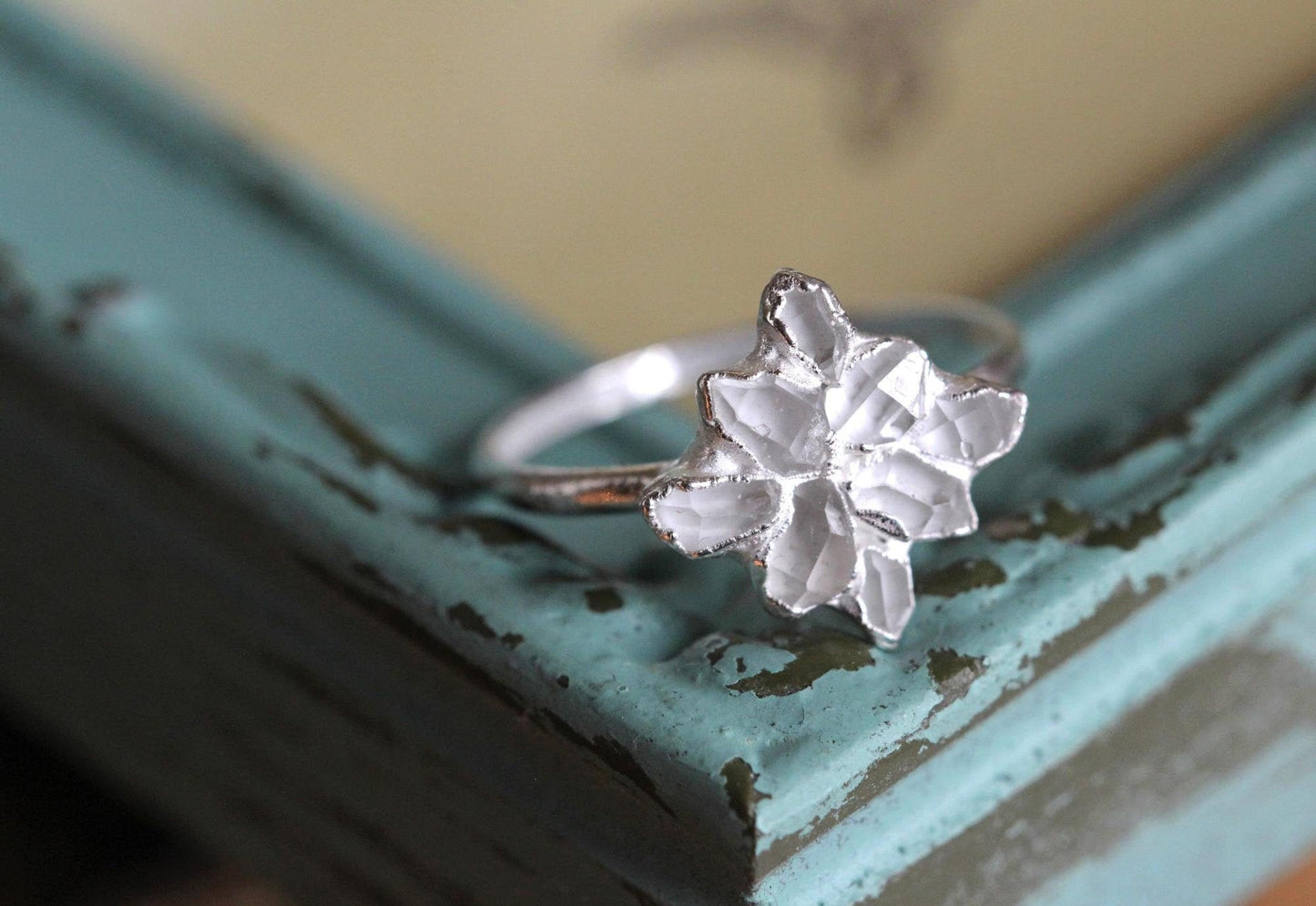 Herkimer Diamond Cluster Ring - Gift for Her - April Birthstone