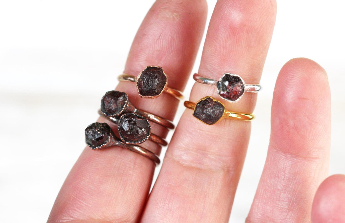 Raw Garnet Ring - January Birthstone - Dark Red Garnet