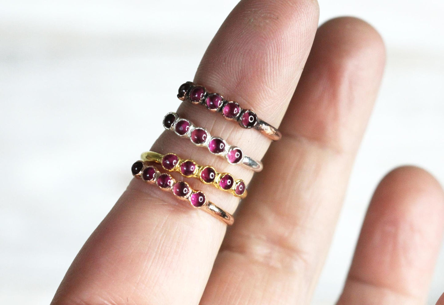 Pink Tourmaline Ring - October Birthstone - Multi Stone Stacker Jewelry