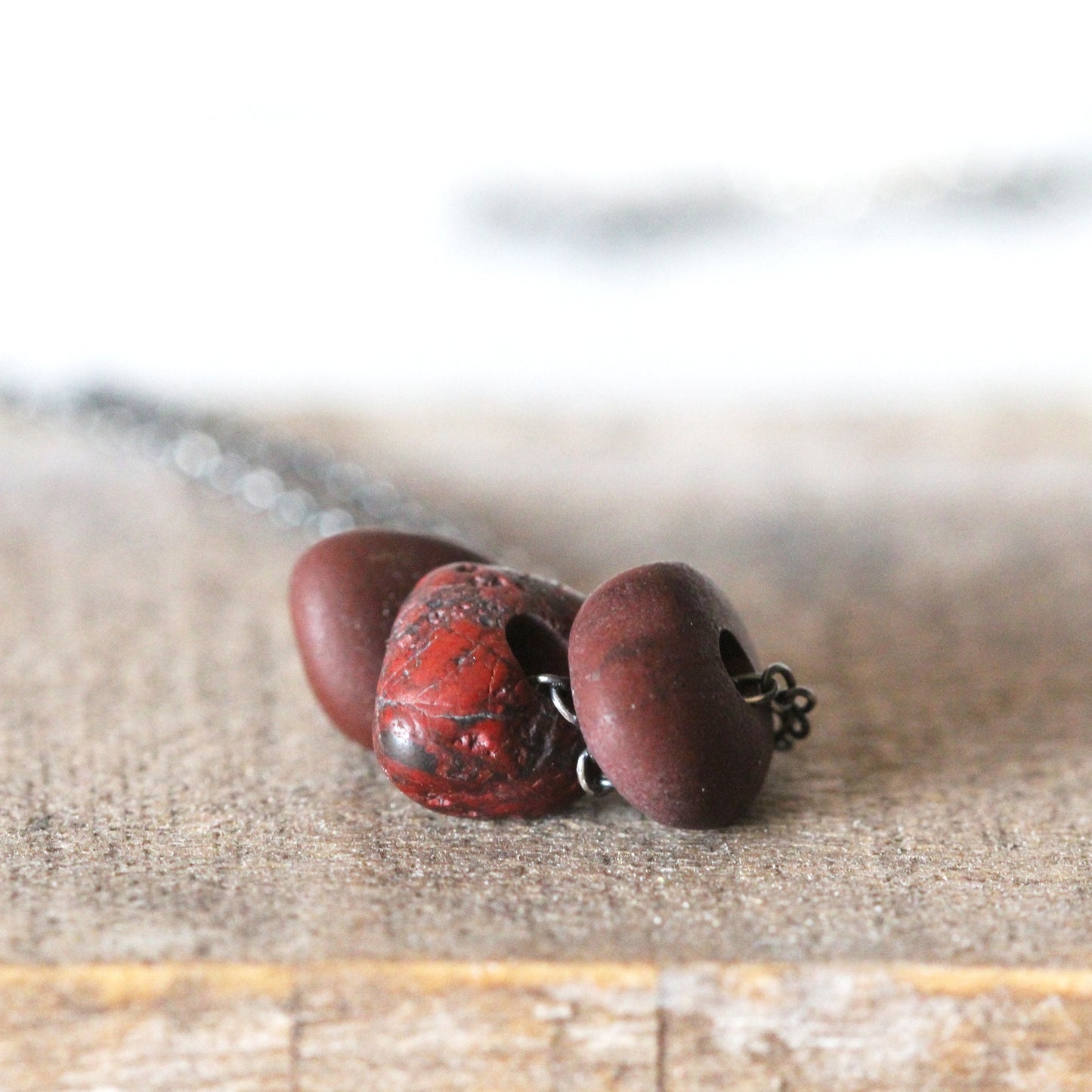Red Beach Pebble Necklace - Stone Pendant - Natural Jewelry - Beachcomber