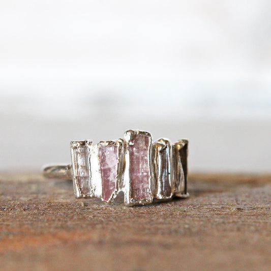 Pink Tourmaline Ring - Raw Crystals - Cocktail Ring