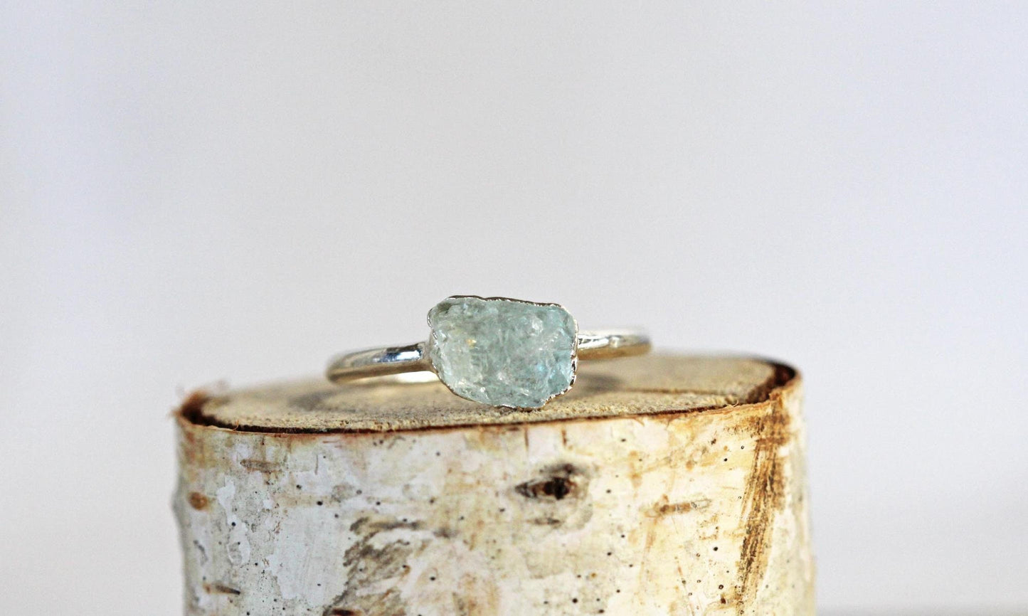 Raw Aquamarine Ring -  Electroformed Jewelry - Rose Gold Plated