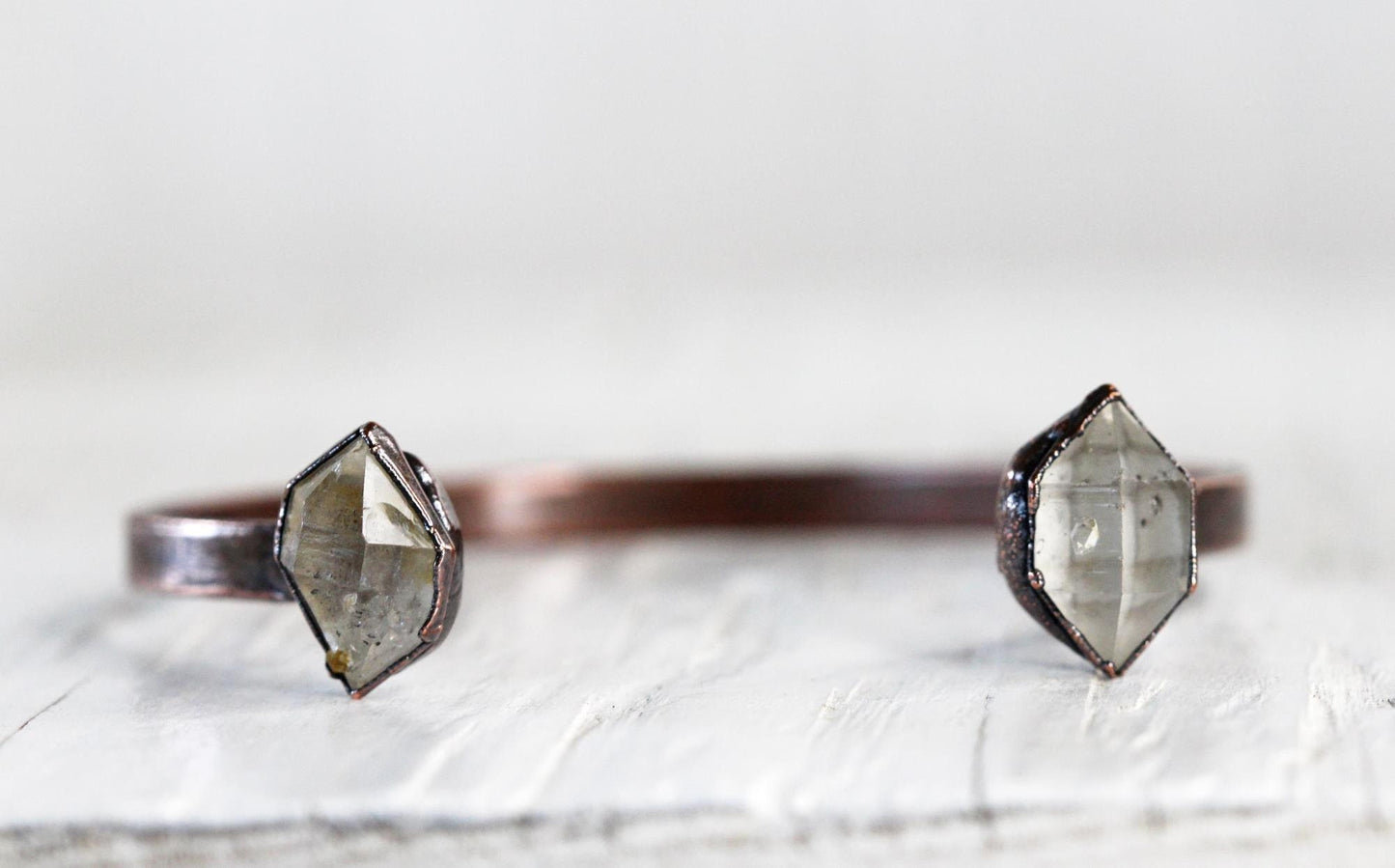 Raw Quartz Bracelet - April Birthstone - Open Silver Cuff - Crystal Bracelet - Double Stone Bracelet