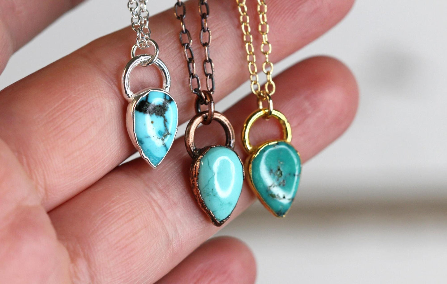 Turquoise Necklace - Dainty Polished Stone Pendant - December Birthstone Jewelry