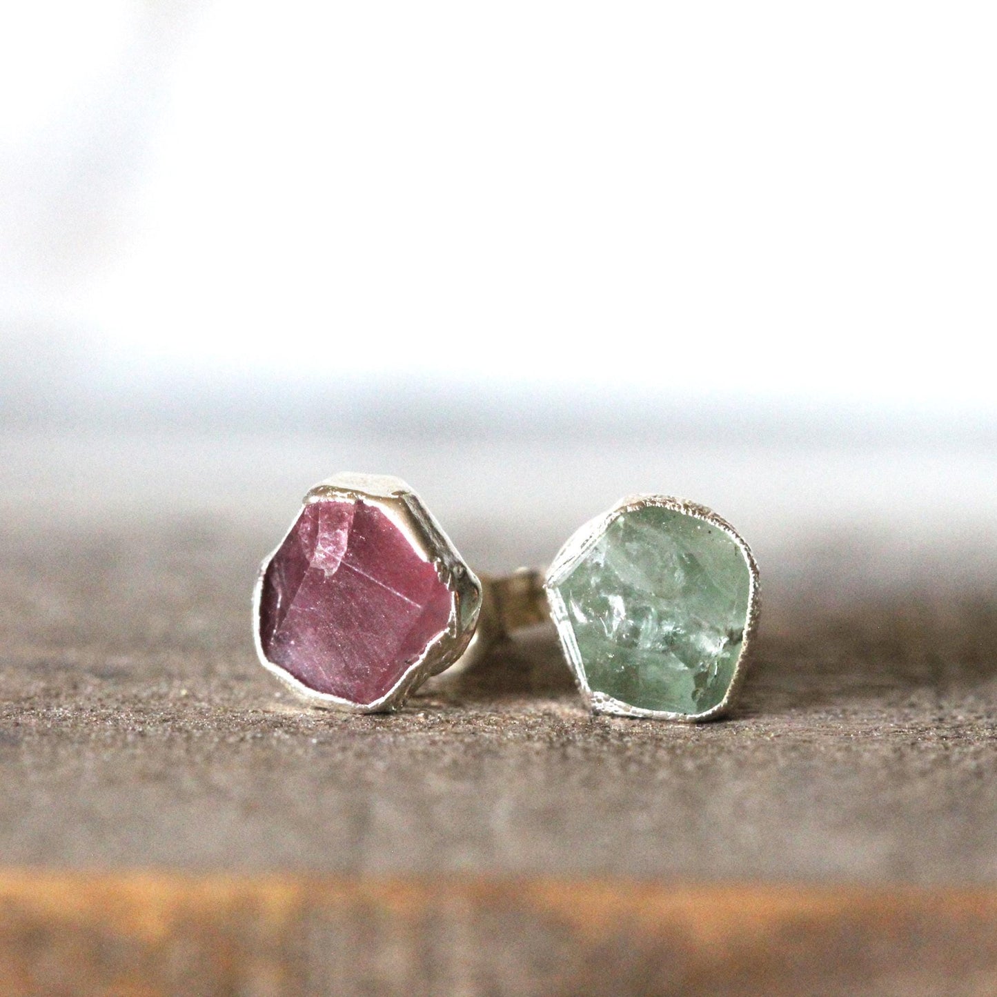 Tourmaline Earrings - Mismatched Stone Studs - Stone Post Earrings