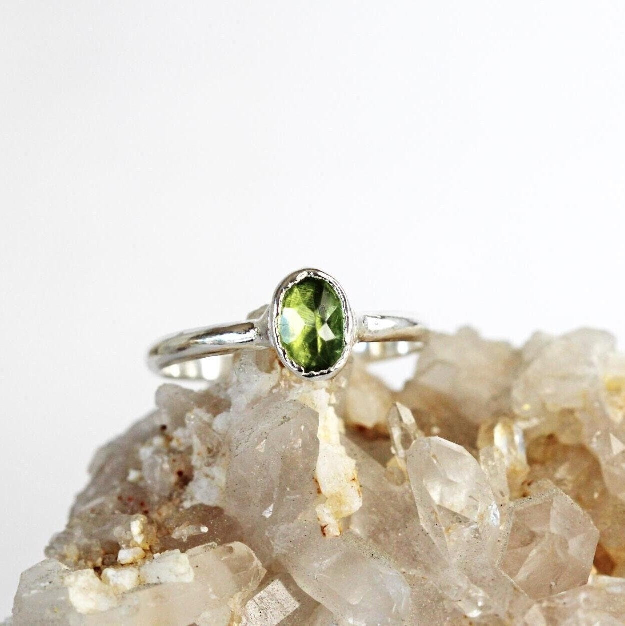 Peridot Ring - Simple Gold Stacker - Faceted Stone - August Birthstone