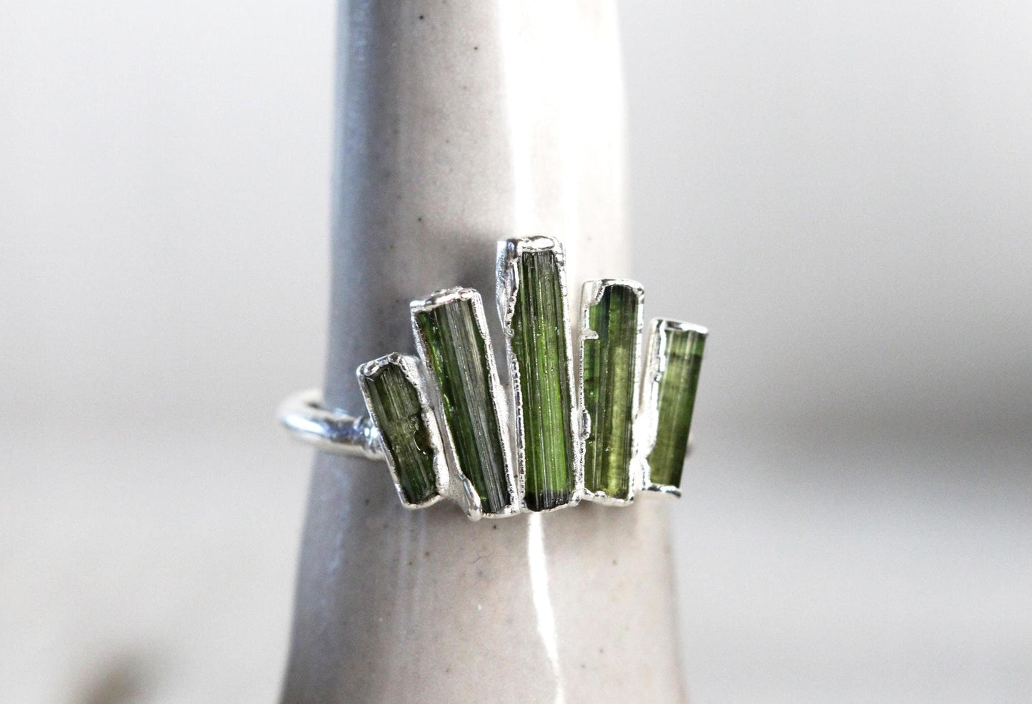 Green Tourmaline Ring - Electroformed Jewelry - Cocktail Ring
