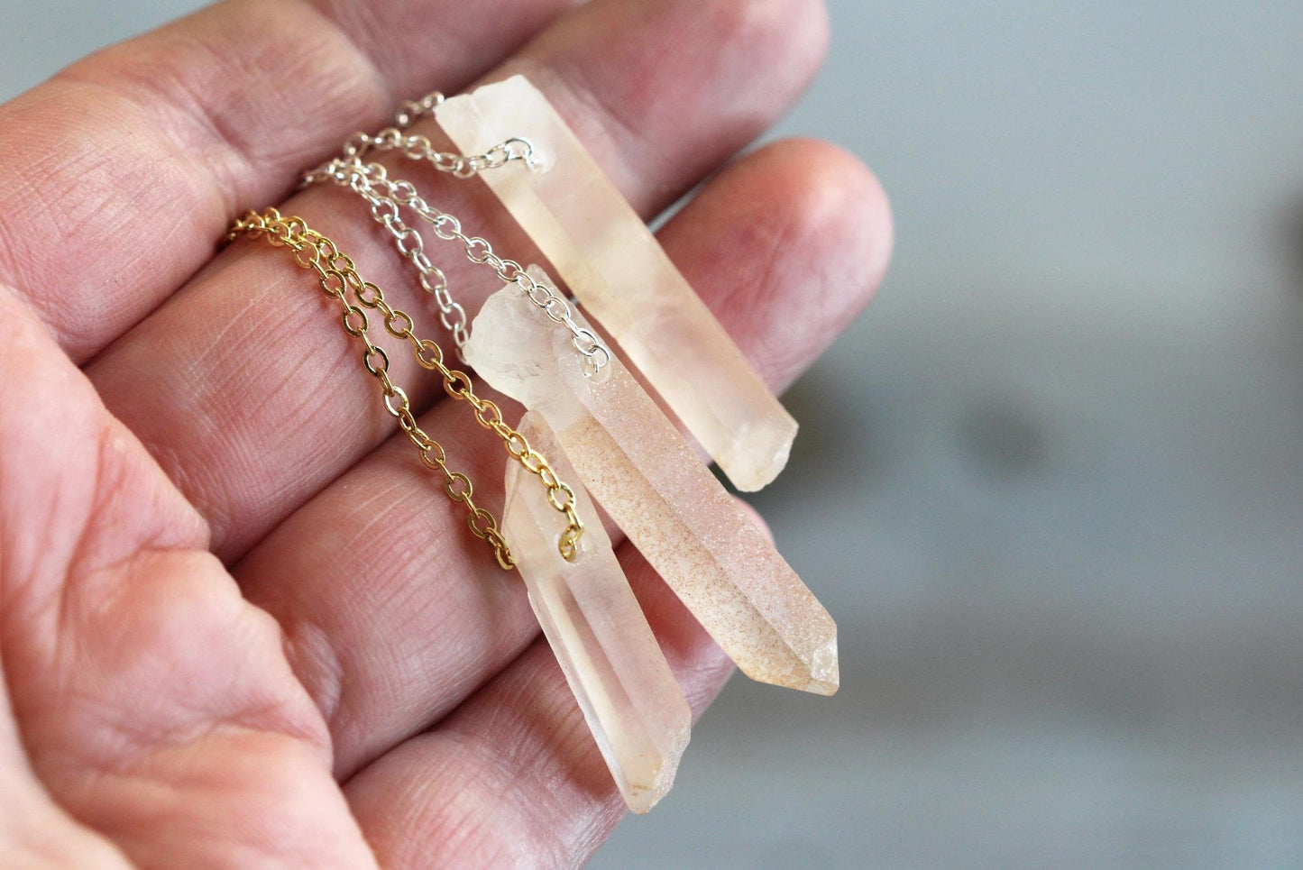 Raw Crystal Pendant - Beaded Quartz Point Necklace - Sterling Silver - Gold filled Jewelry