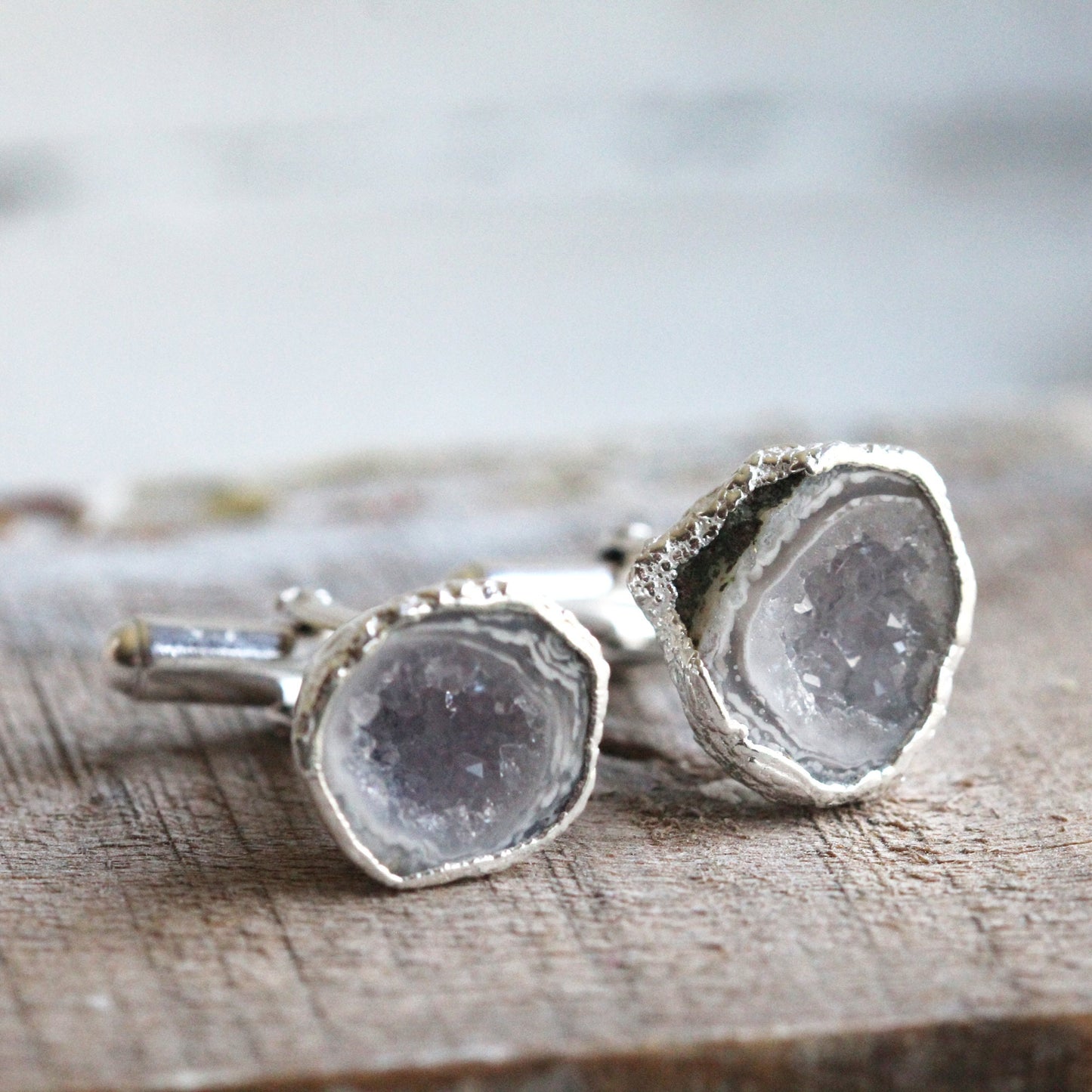 Geode Cuff Links - Amethyst Tobasco Geode - Groomsmen Gift - Raw Crystal Cufflinks