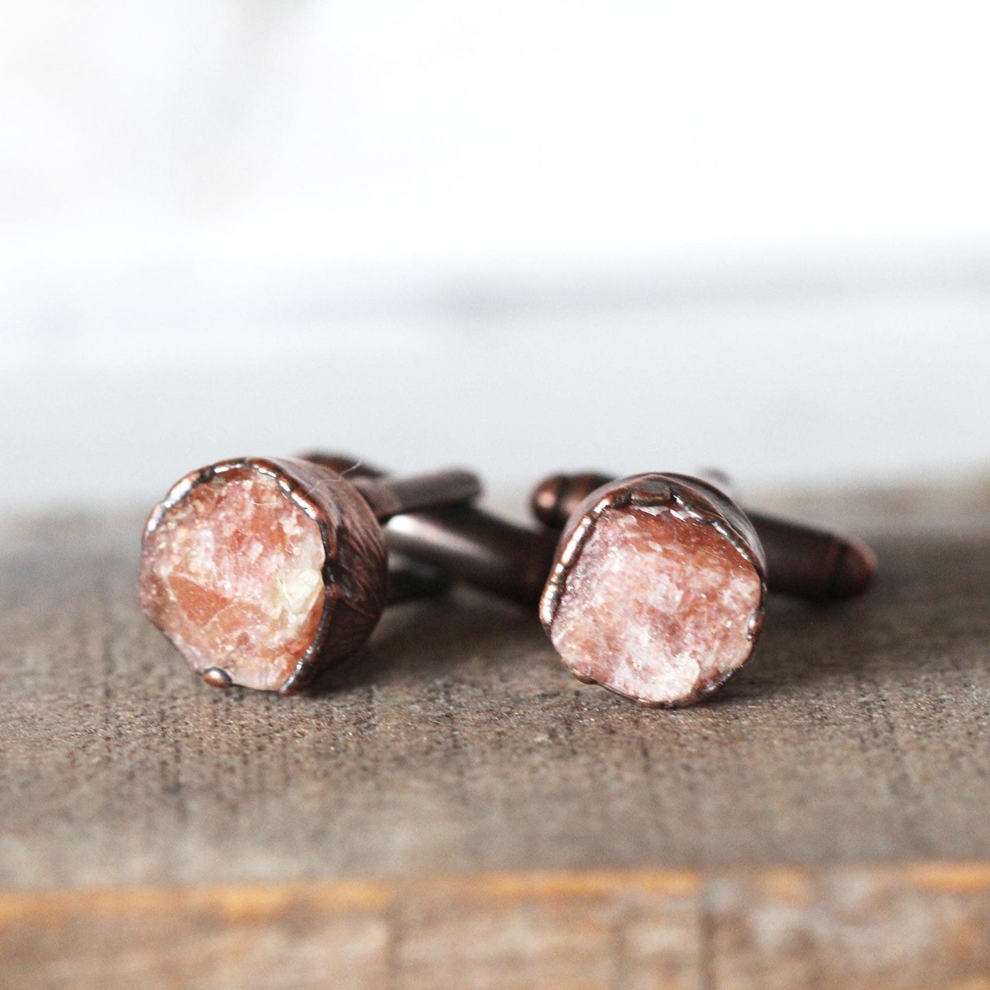 Sunstone Cufflinks - Raw Stone Cuff Links - Groomsman Gift