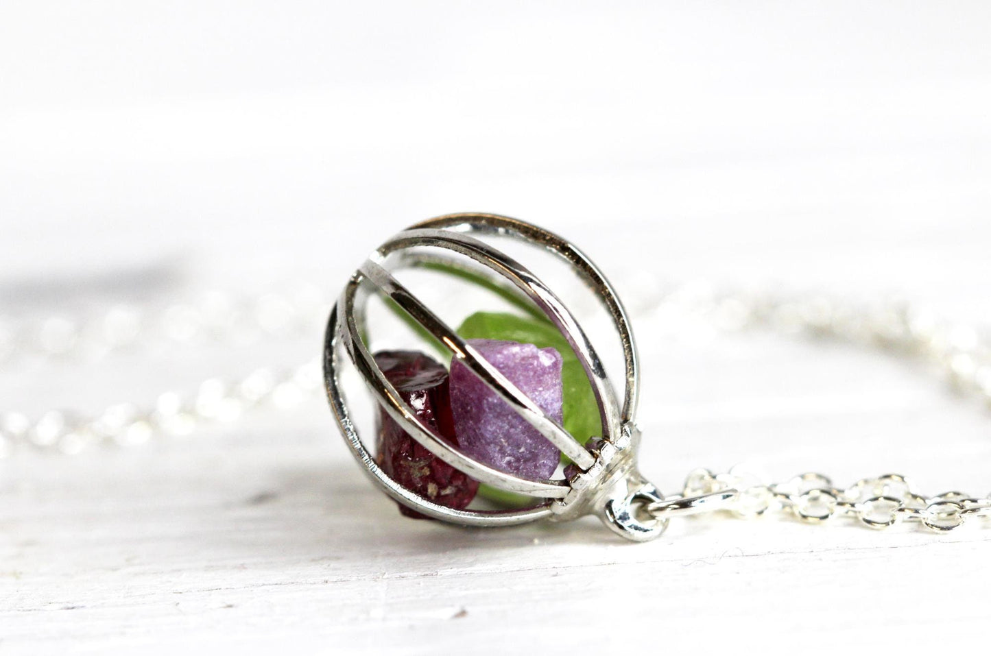 Mothers Day Necklace  - Birthstone Cage Necklace - Personalized Crystal Pendant