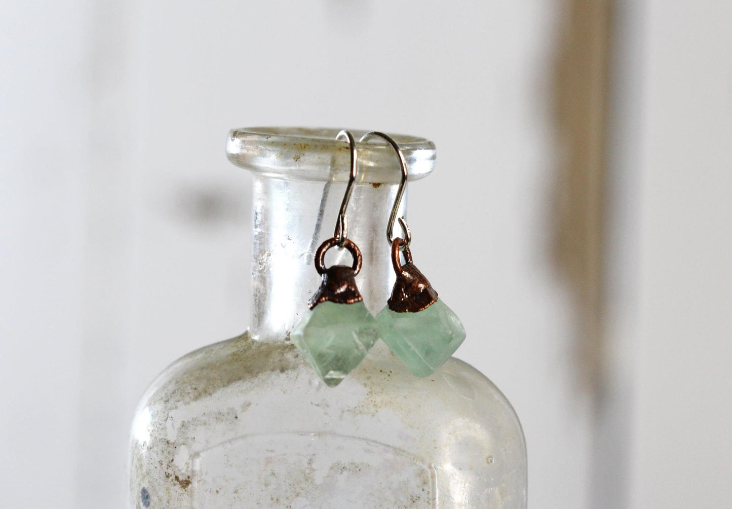 Raw Fluorite Earrings - Crystal Dangles Earrings - Blue Fluorite Jewelry