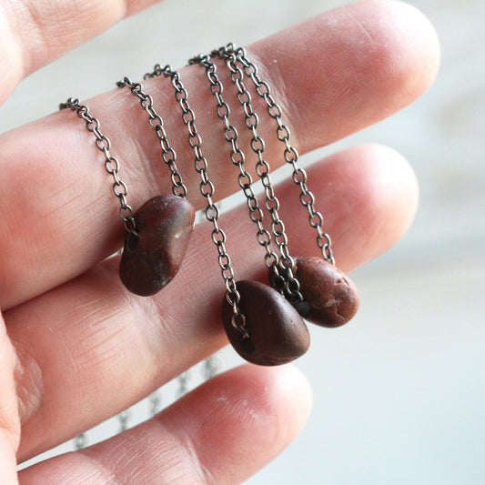 Beach Pebble Necklace - Red Beach Stone Pendant - Beachcomber