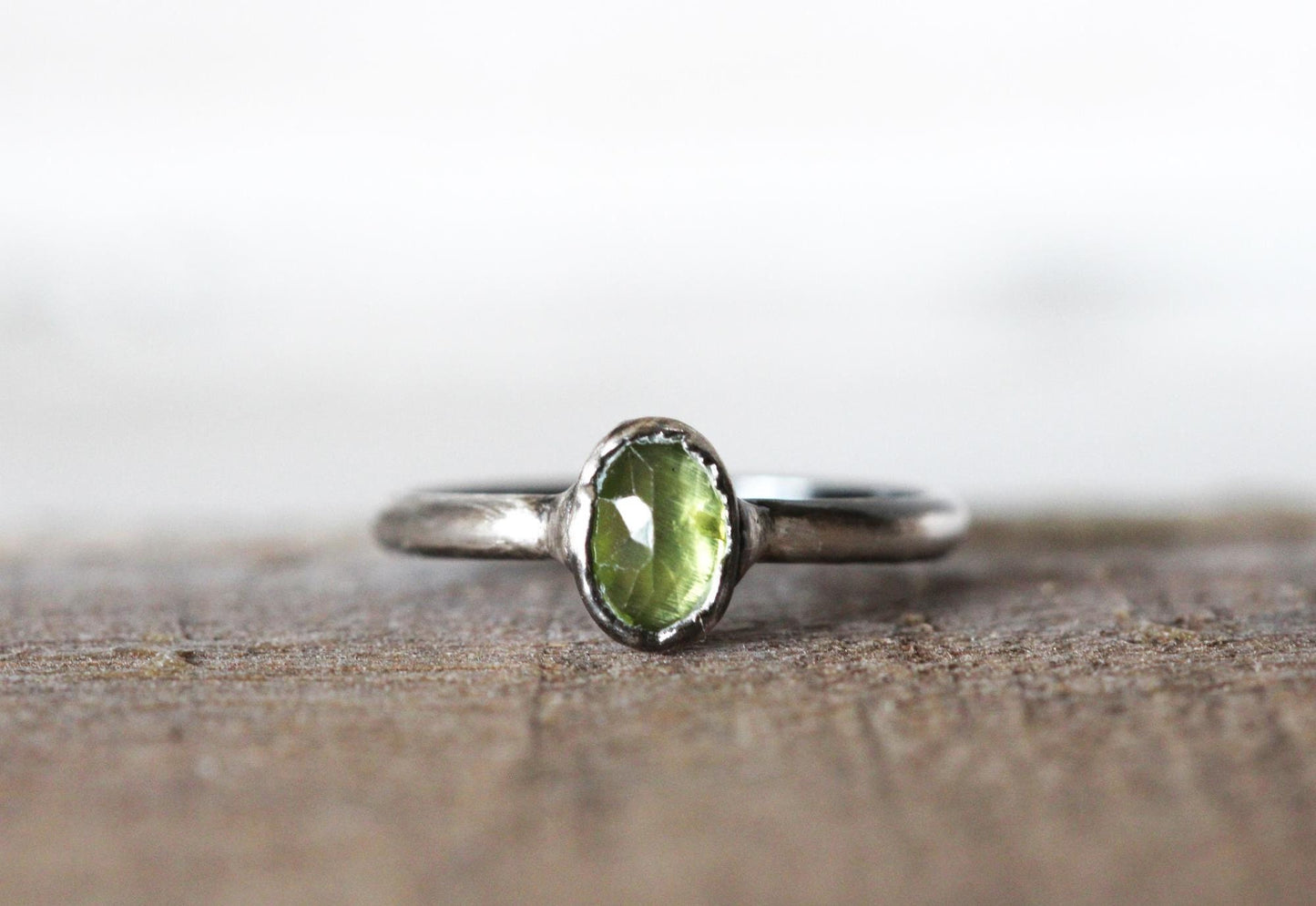 Peridot Ring - Simple Gold Stacker - Faceted Stone - August Birthstone