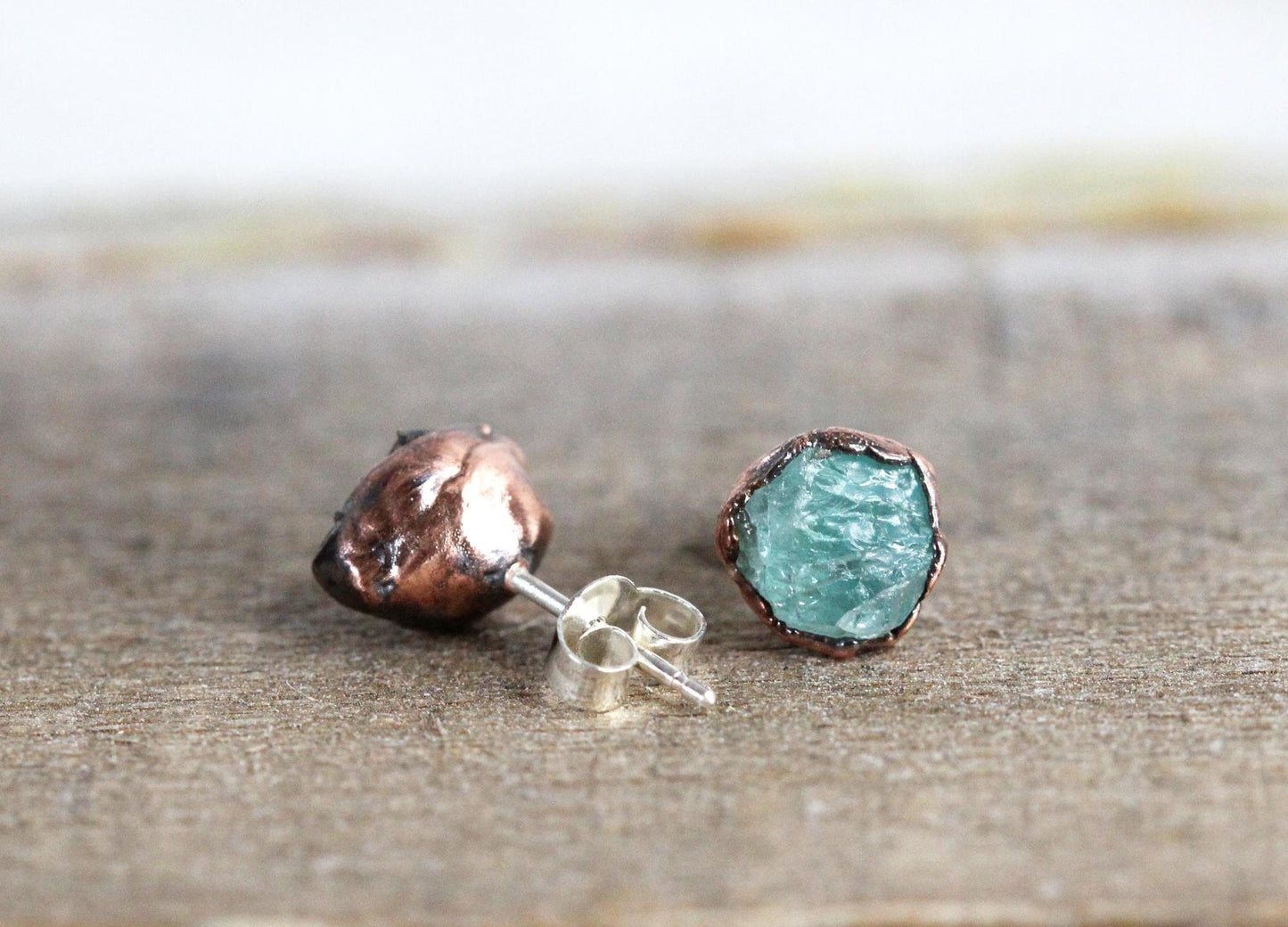 Blue Apatite Earrings - Raw Crystal Earrings - Stone Post Earrings - Sterling Silver Studs