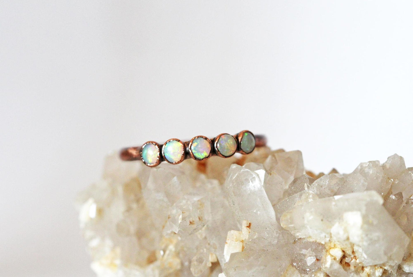 Australian Opal Ring - Multi Stone Stacking Ring - October Birthstone