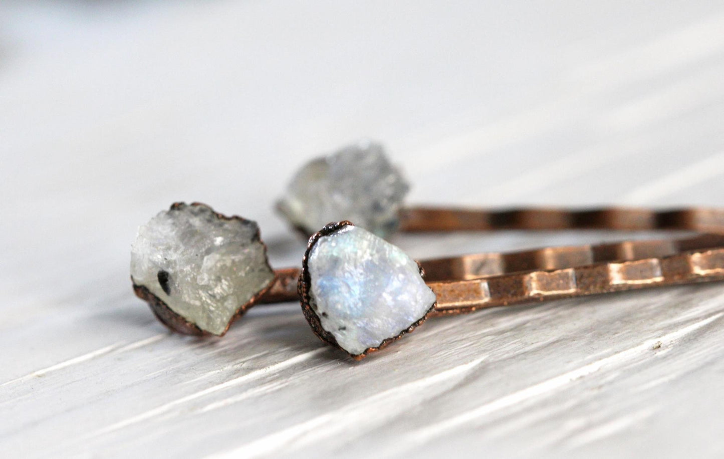 Moonstone Bobby Pin - June Hair Pin - Moonstone Hair Jewelry - Bridal Hair Accessory - Copper Hair Pin