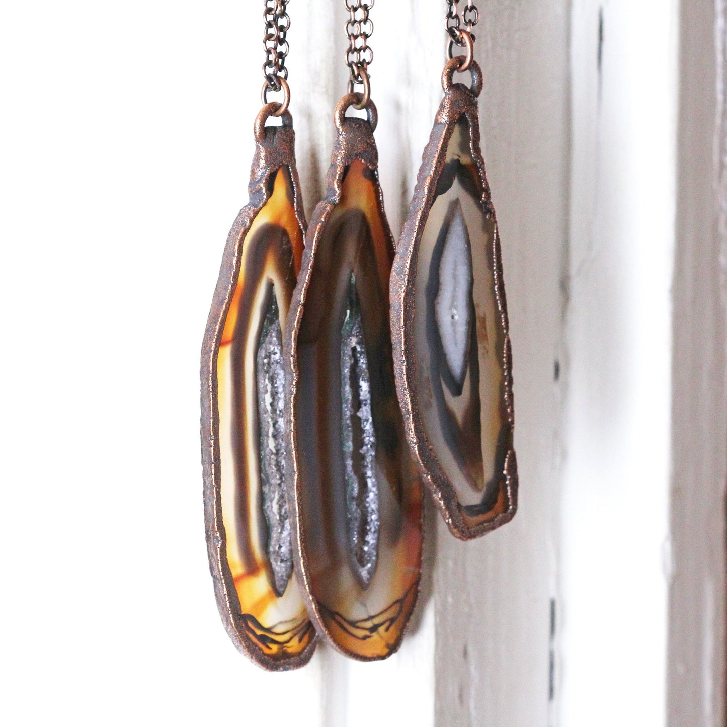 Geode Slice Necklace - Druzy Geode Stone - Copper Layering Necklace
