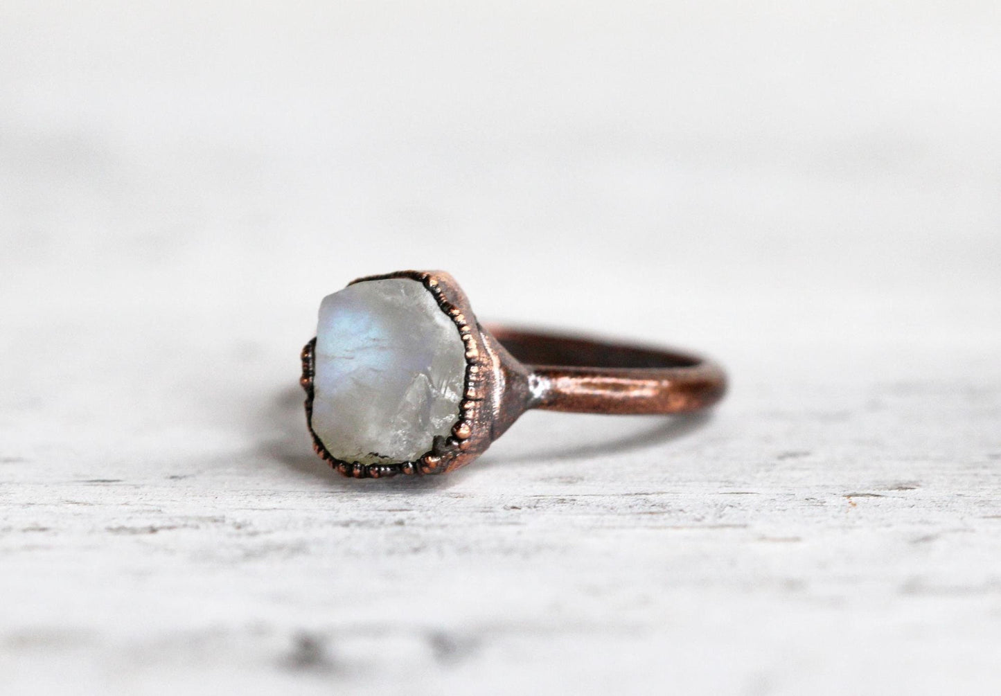 Raw Moonstone Ring -  Rainbow Moonstone Jewelry - June Birthstone Gift