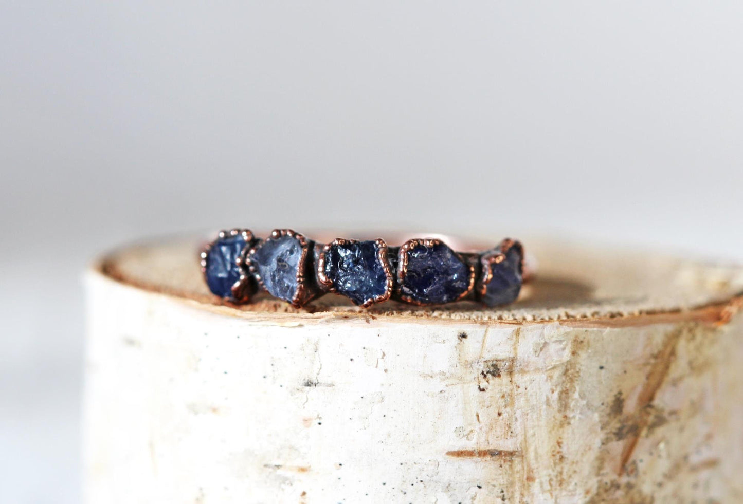 Raw Sapphire Ring - September Birthstone Jewelry - Multi Stone Ring