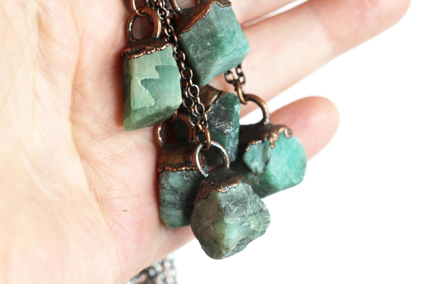 Emerald Necklace - Stone Pendant - Electroformed Copper - Electroformed Crystal Jewelry