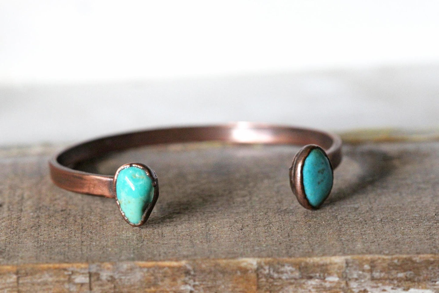 Turquoise Bracelet - Open Cuff - December Birthstone - Double Stone Bracelet