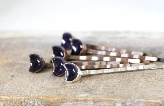 Amethyst Bobby Pin - Crescent Moon Hair Pin - Crystal Hair Pin