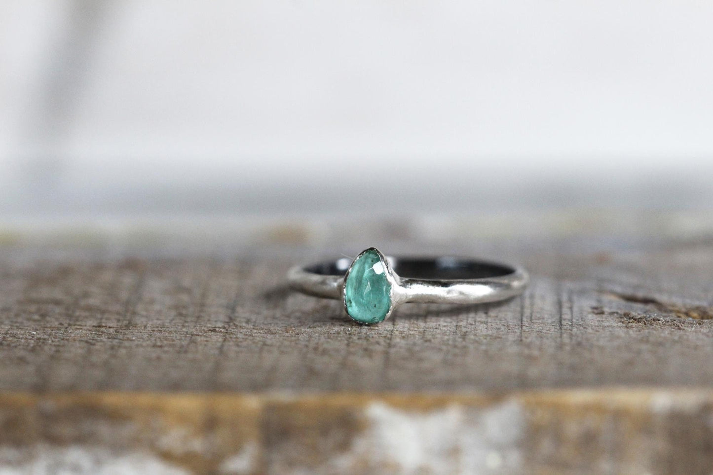 Faceted Emerald Ring - May Birthstone - Tiny Stone Ring